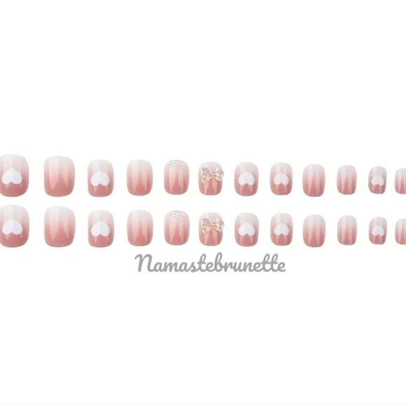 2/$16 3D Heart Bows Pearls Press On Nails - Picture 8 of 17